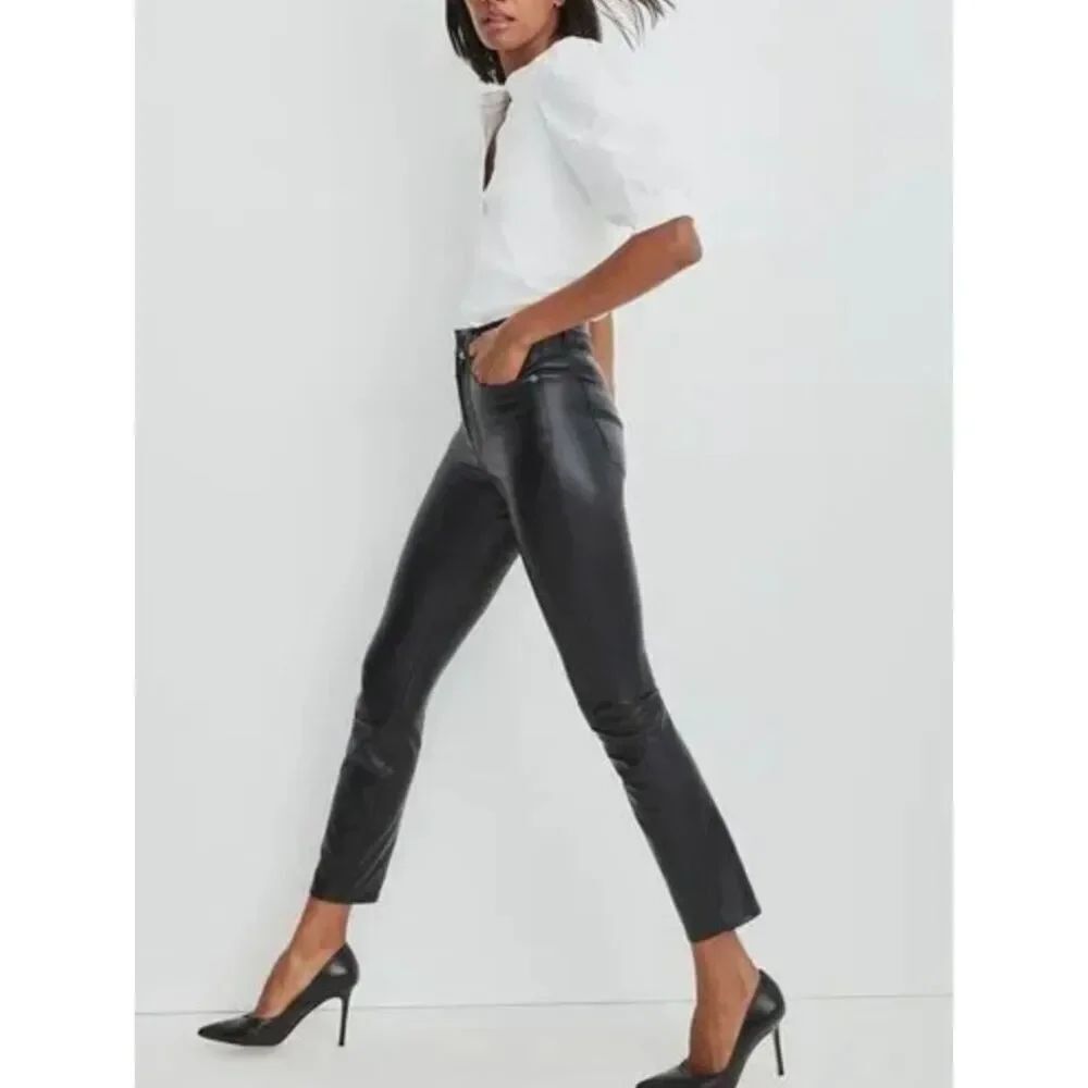 VERONICA BEARD MAERA SKINNY High-Rise Stretch Vegan Leather Pants | Black in 27
